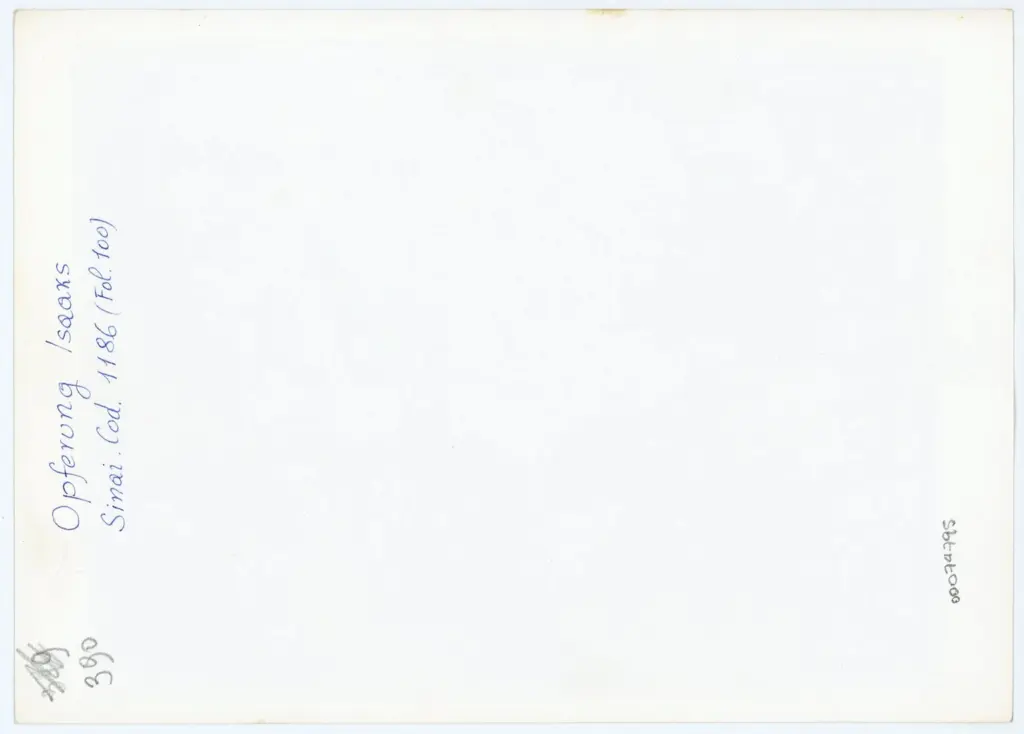 Anonimo , Opferung Isaaks/ Sinai. Cod. 1186 (Fol. 100) , retro