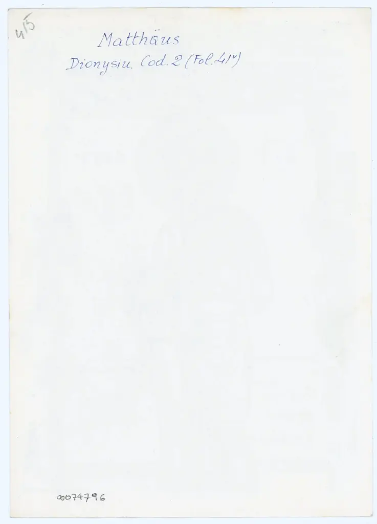 Anonimo , Matth&auml;us/ Dionysiu. Cod. 2 (Fol. 41v) , retro