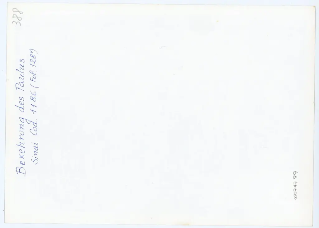 Anonimo , Bekehrung des Paulus/ Sinai Cod. 1186 (Fol. 128v) , retro