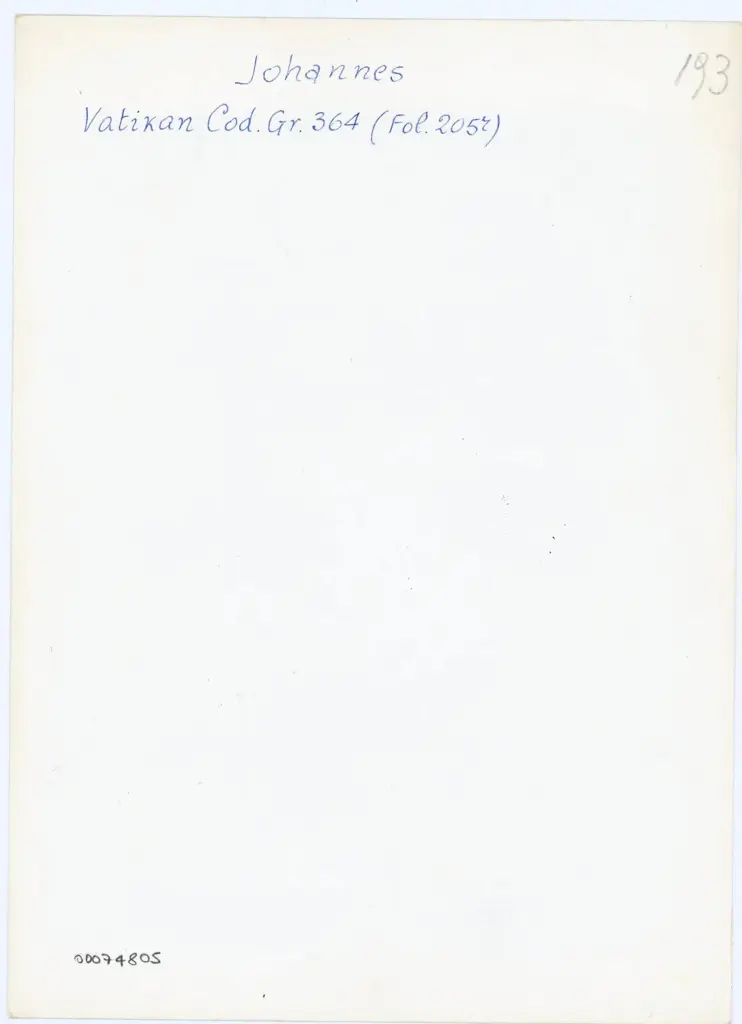 Anonimo , Johannes - Vatikan Cod. Gr. 364 (Fol. 205r) , retro