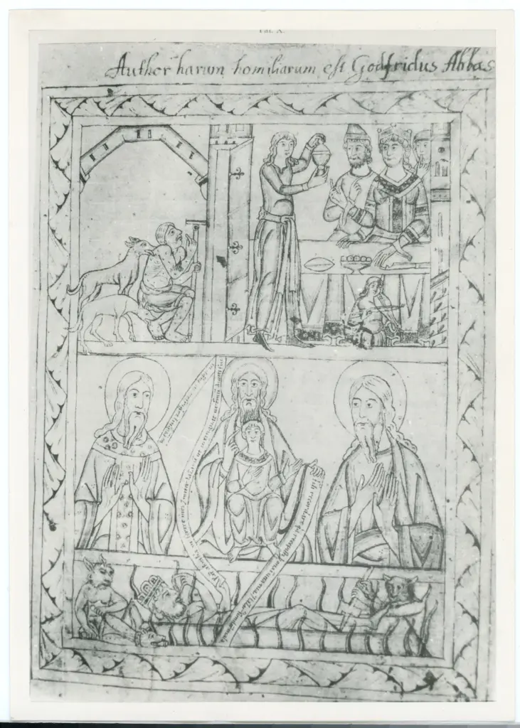  , Parabola del ricco epulone, Cornice con motivi decorativi fitomorfi