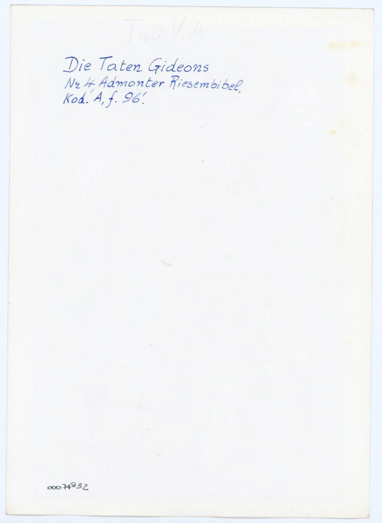 Anonimo , Die Taten Gideons - Nr 4, Admonter Riesembibel [sic], - Kod. A, f. 96'. , retro