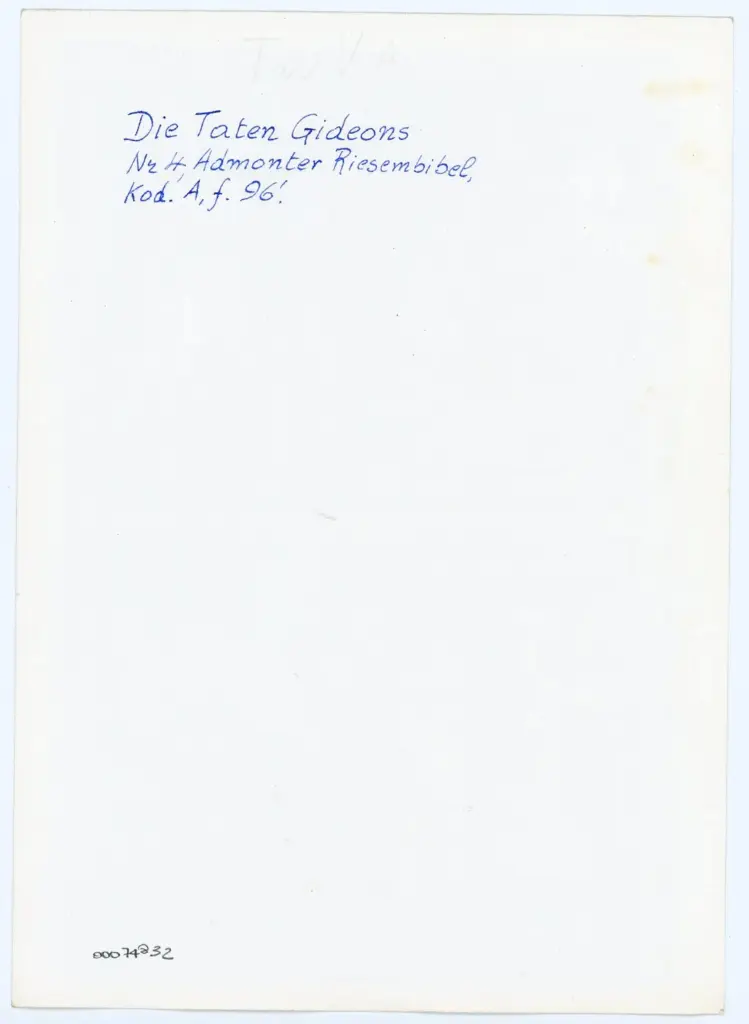 Anonimo , Die Taten Gideons - Nr 4, Admonter Riesembibel [sic], - Kod. A, f. 96'. , retro