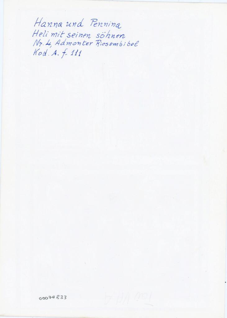 Anonimo , Hanna und Pennina [sic] - Heli mit seinen söhnen - Nr. 4, Admonter Riesembibel - Kod. A. f. 111 , retro