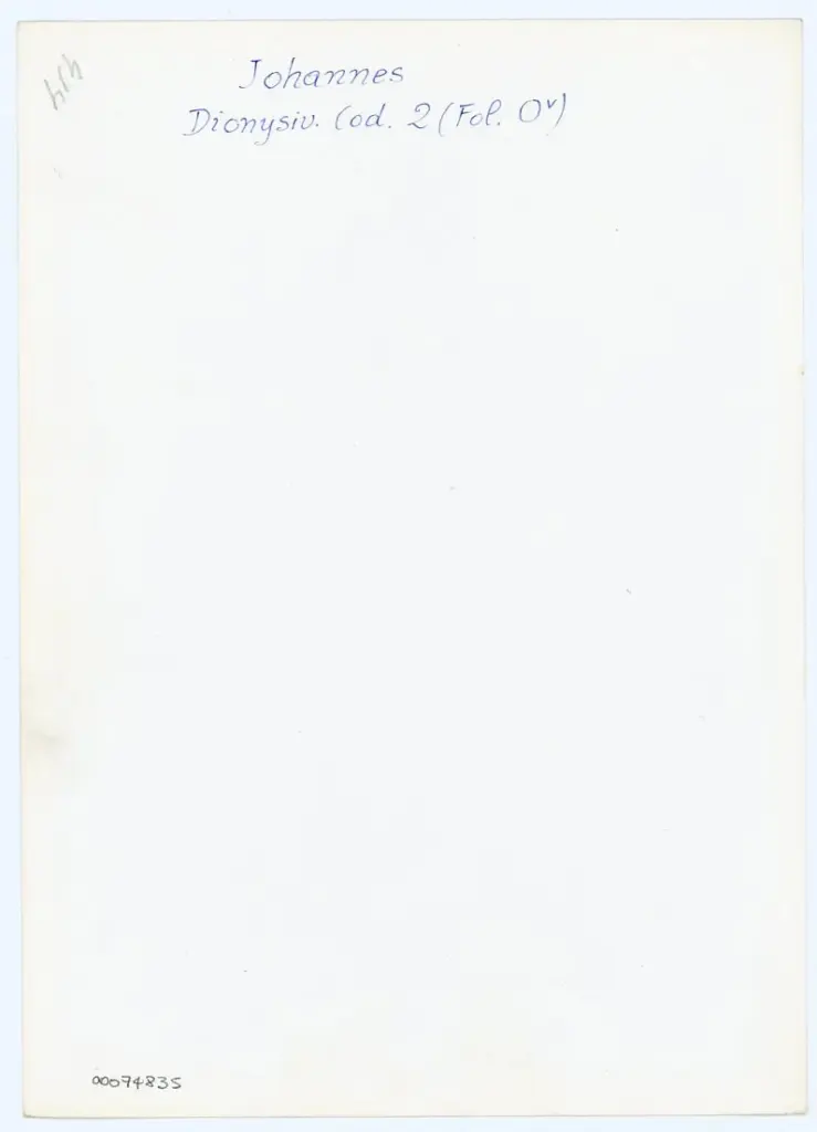 Anonimo , Johannes - Dionysiu. Cod. 2 (Fol. 0v) , retro