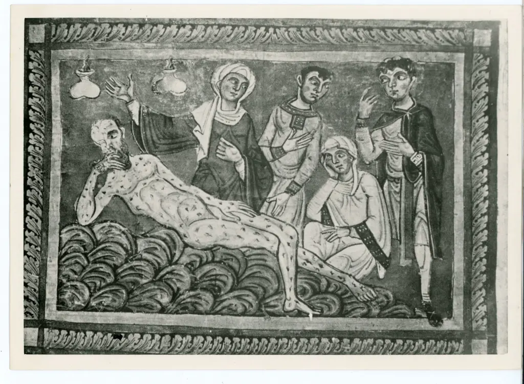 &nbsp; , Giobbe colpito da una piaga maligna, Cornice con motivi decorativi fitomorfi