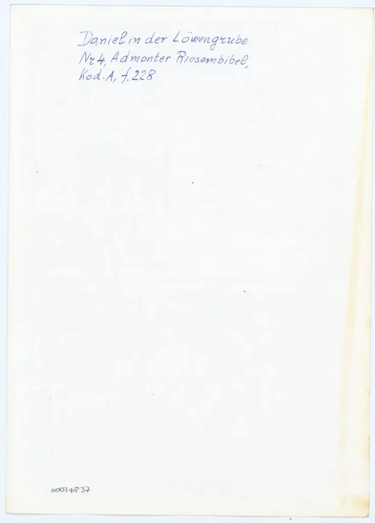 Anonimo , Danielin der l&ouml;wengrube - Nr 4, Admonter Riesembibel, - Kod. A, f. 228 , retro