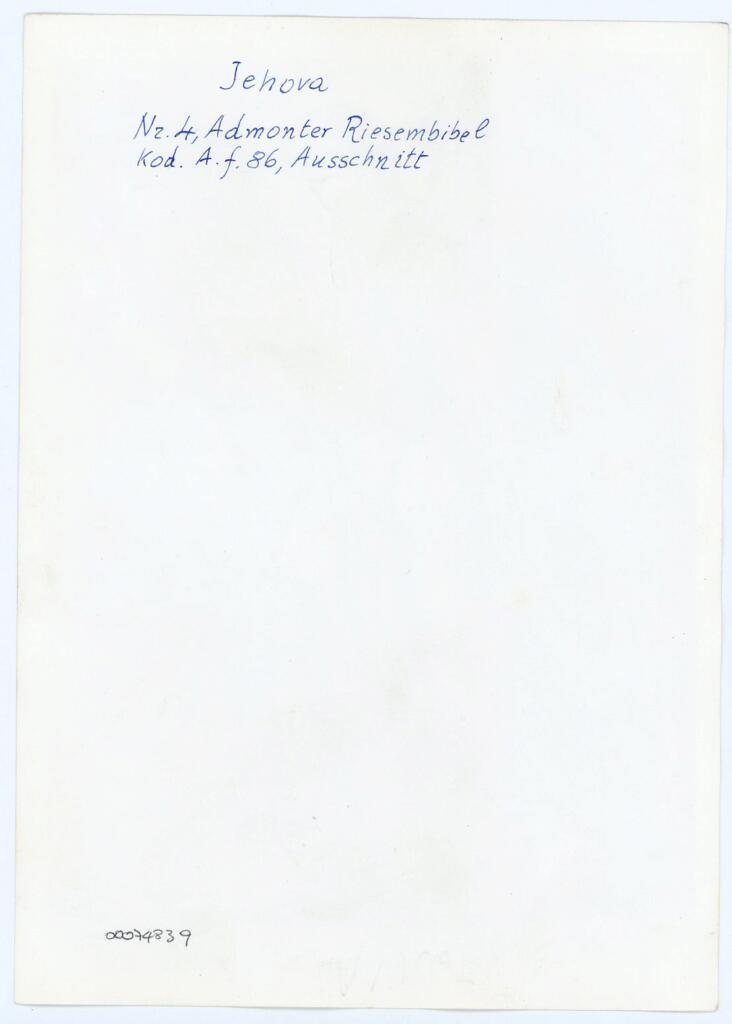 Anonimo , Jehova - Nr. 4, Admonter Riesembibel [sic], - Kod. A. f. 86, Ausschnitt , retro