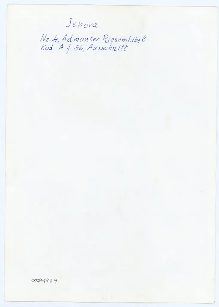 Anonimo , Jehova - Nr. 4, Admonter Riesembibel [sic], - Kod. A. f. 86, Ausschnitt , retro