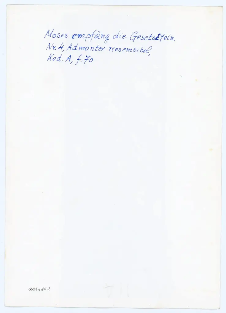 Anonimo , Moses empf&auml;ng die Gesetstestafeln [sic], - Nr. 4, Admonter riesembibel, - Kod. A, f. 70 , retro