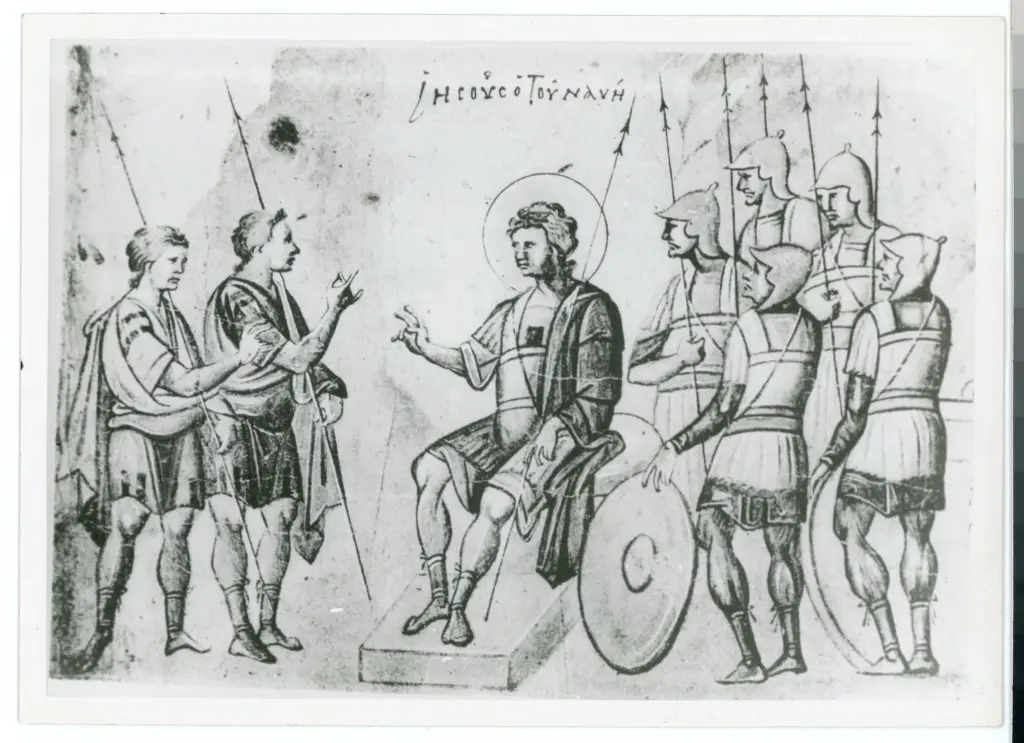 Anonimo , Joshua and his warriors - Vatican Library. The Rotulus of Joshua - MS Pal. Gr. 431 , fronte