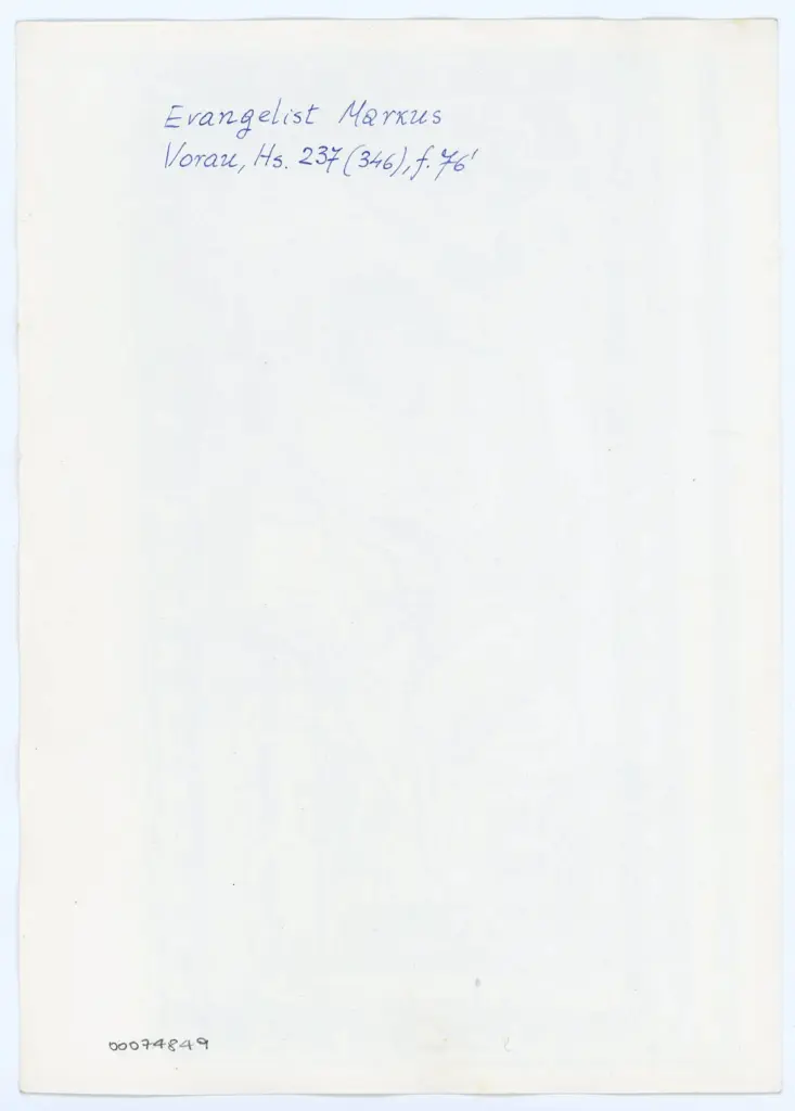 Anonimo , Evangelist Markus - Vorau, Hs. 237 (346), f. 76' , retro