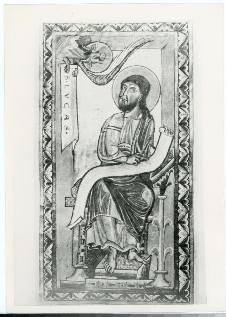 &nbsp; , San Luca Evangelista e il bue, Cornice con motivi decorativi fitomorfi