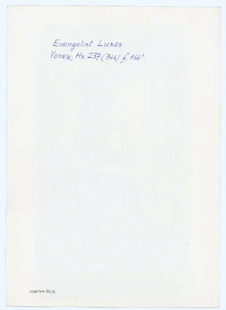 Anonimo , Evangelist Lukas - Vorau, Hs. 237 (346) f. 114' , retro