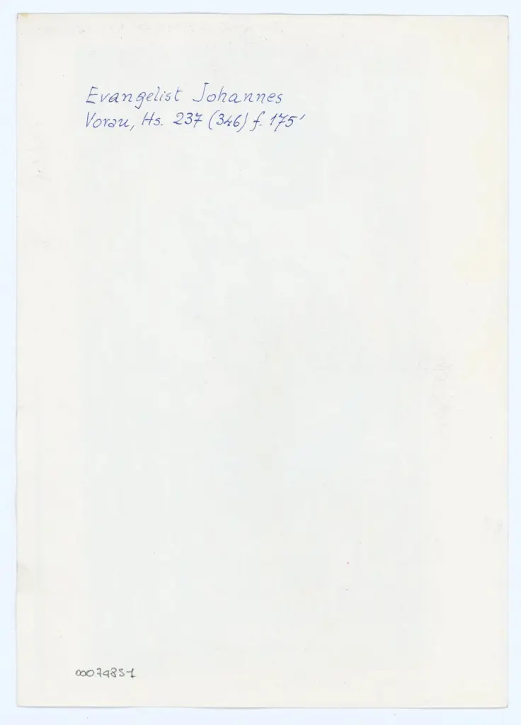 Anonimo , Evangelist Johannes - Vorau, Hs. 237 (346) f. 175' , retro