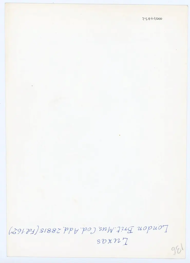 Anonimo , Lukas - London Brit. Mus. Cod. Add. 28815 (Fol. 162v) , retro