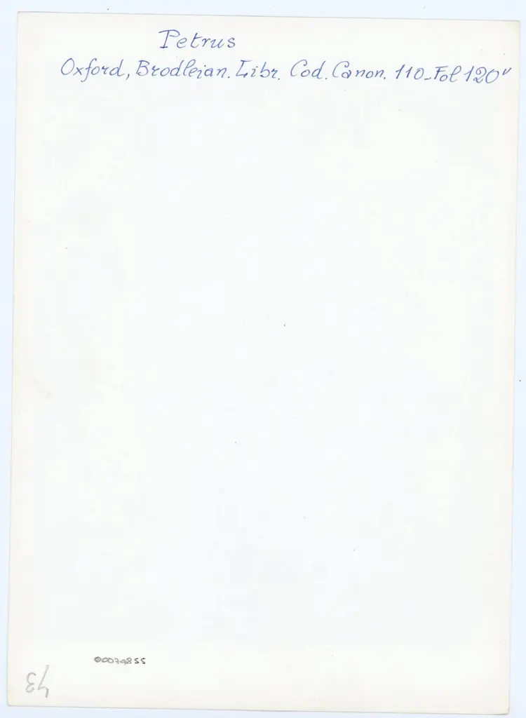 Anonimo , Petrus - Oxford, Brodleian [sic] Libr. Cod. Canon. 110 - Fol 120v , retro