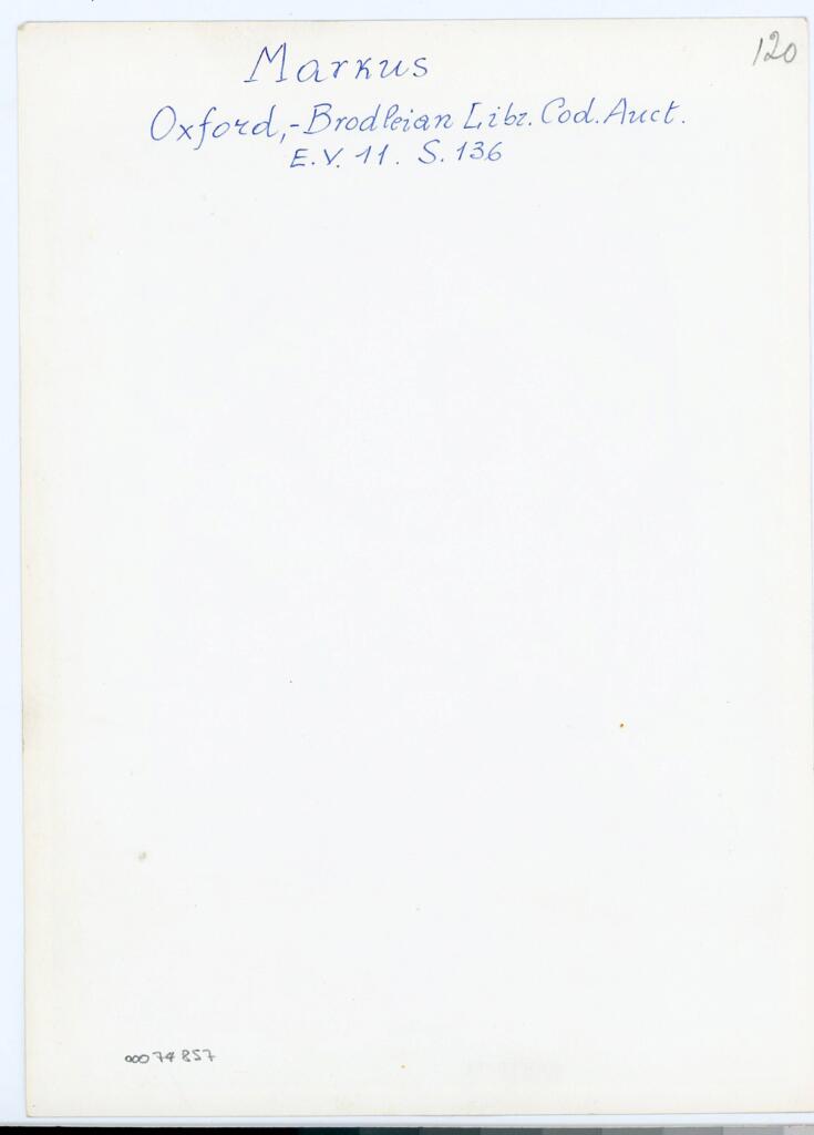 Anonimo , Markus - Oxford, - Brodleian [sic] Libr. Cod. Auct. - E.V.11. S. 136 , retro