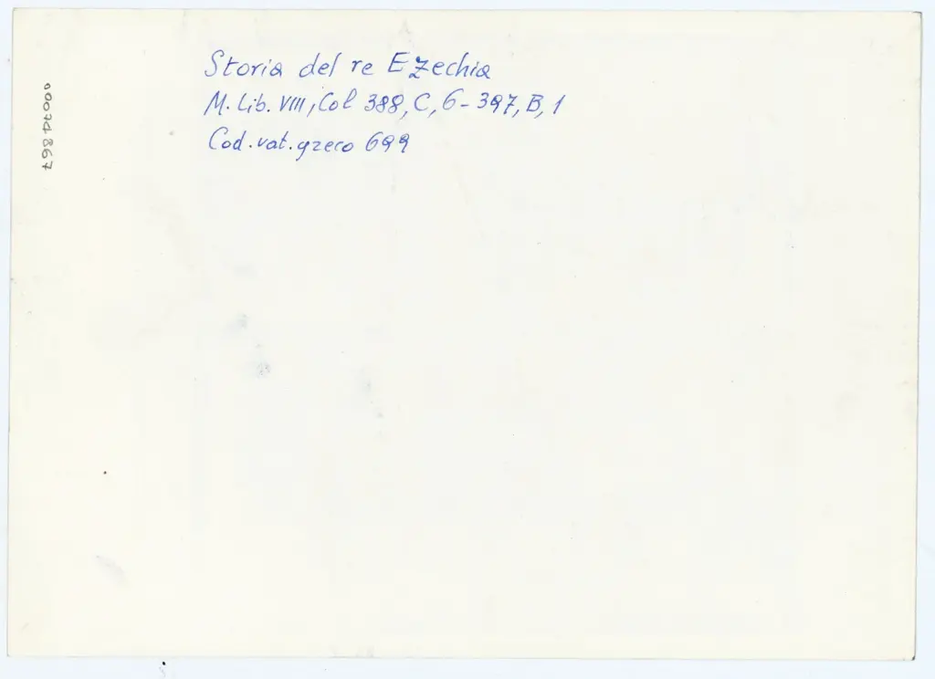 Anonimo , Storia del re Ezechia - M. Lib. VIII, Col 388, C, 6-397, B, 1 - Cod. vat. greco 699 , retro