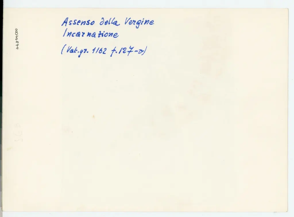 Anonimo , Assenso della Vergine - Incarnazione - (Vat. gr. 1162 f. 127-v) , retro