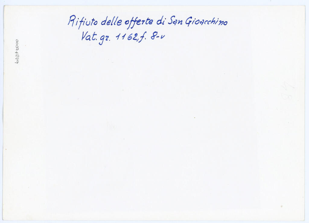 Anonimo , Rifiuto delle offerte di San Gioacchino - Vat. gr. 1162, f. 8-v , retro