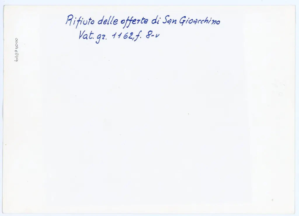 Anonimo , Rifiuto delle offerte di San Gioacchino - Vat. gr. 1162, f. 8-v , retro