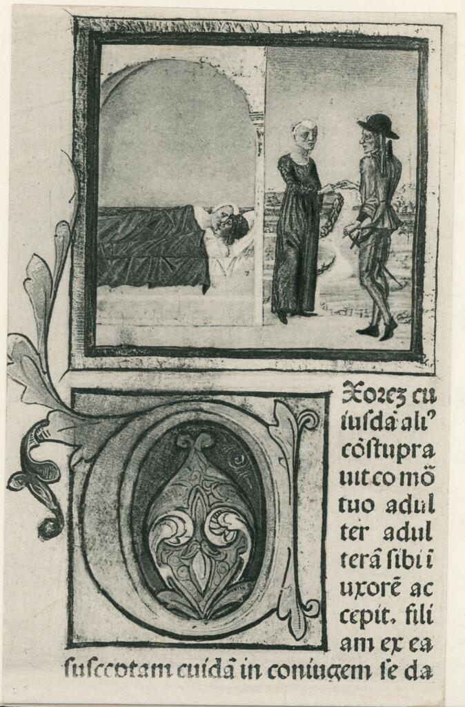 Anonimo , Anonimo - sec. XV, seconda metà - Ferrara, Palazzo Schifanoia, Decretum Gratiani Roverella, f. 297r, particolare , fronte