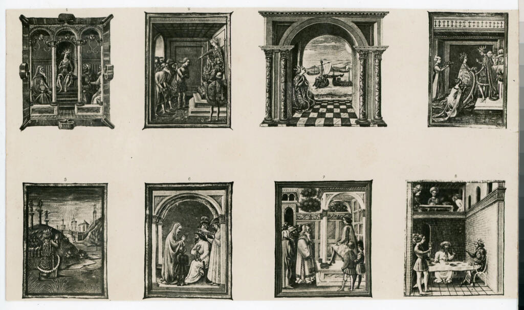 Anonimo , Taddeo Crivelli- 1455-1461 - Modena, Biblioteca Estense universitaria, Ms. Lat. 422=V.G. 12, ff. 141v, 145r, 145v, 146r, 156v, 179r, 223r, particolari , fronte