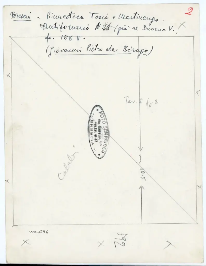 Foto Schreiber , Brescia - Pinacoteca Tosio e Martinengo - Antifonario N 28 (gi&agrave; al Duomo V.) fo. 158v. (Giovanni Pietro da Birago) , retro