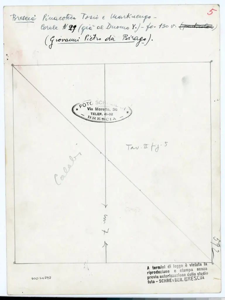 Foto Schreiber , Brescia Pinacoteca Tosio e Martinengo - Corale N 29 (gi&agrave; al Duomo V.) - fo. 130v. (Giovanni Pietro da Birago). , retro