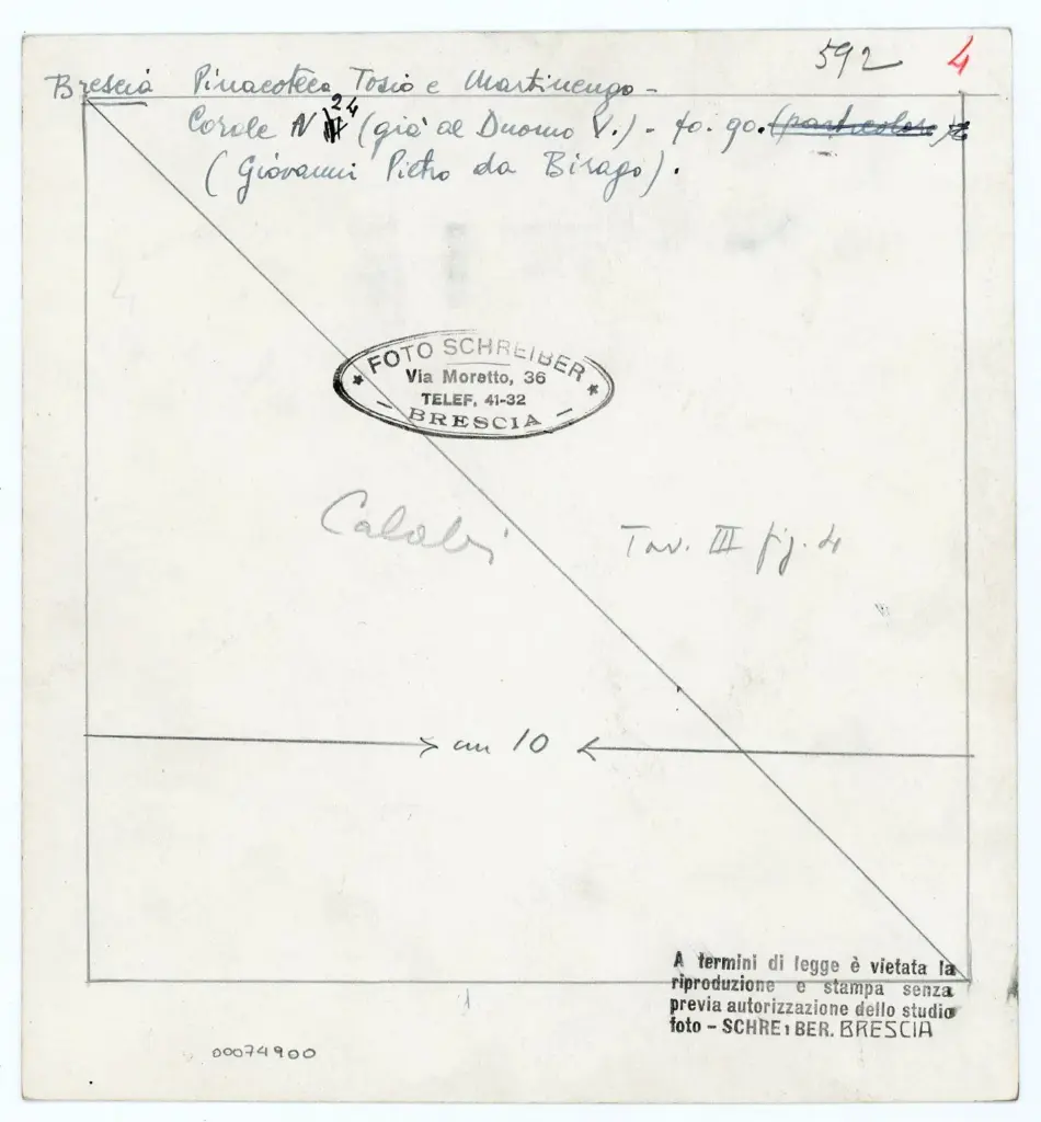 Foto Schreiber , Brescia Pinacoteca Tosio e Martinengo - Corale N 24 (gi&agrave; al Duomo V.) - fo. 90. (Giovanni Pietro da Birago). , retro