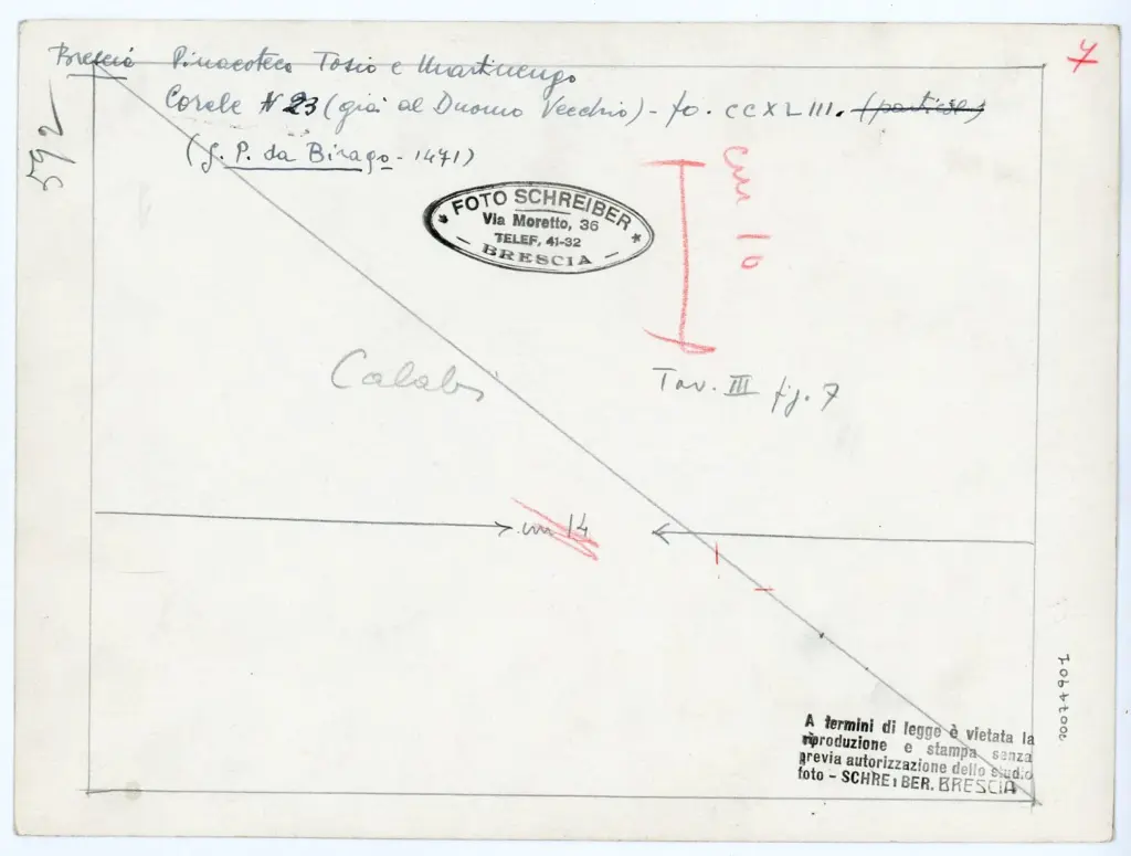 Foto Schreiber , Brescia Pinacoteca Tosio e Martinengo - Corale N 23 (gi&agrave; al Duomo V.) - fo. CCXLIII. (G.P. da Birago - 1471) , retro