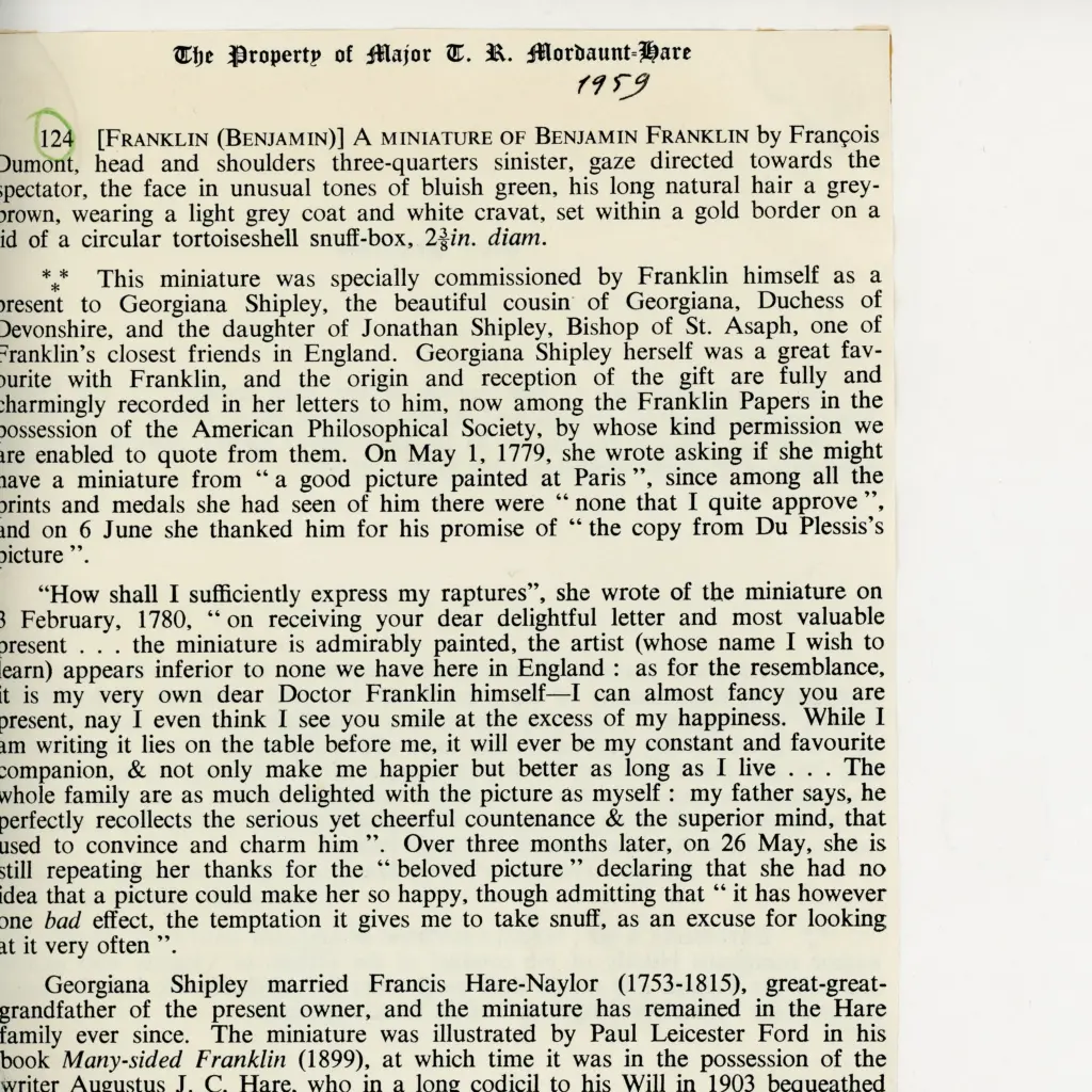 Fran&ccedil;ois Dumont - sec. XVIII - Ritratto di Benjamin Franklin , retro
