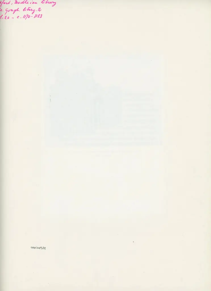 Anonimo , Oxford, Bodleian Library - Ms. Gough liturg. 2 - fol. 20 - c. 1170-1183 , retro