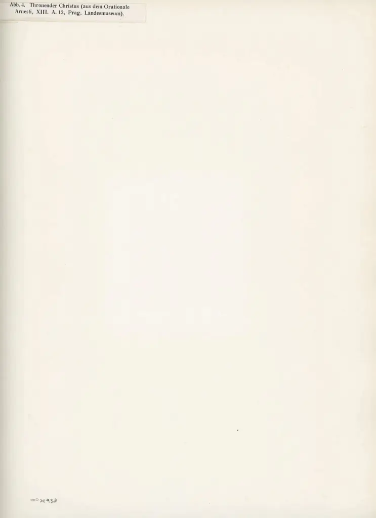 Anonimo , Throender Christus (aus dem Orationale Arnesti, XII. A. 12, Prag, Landesmuseum). , retro