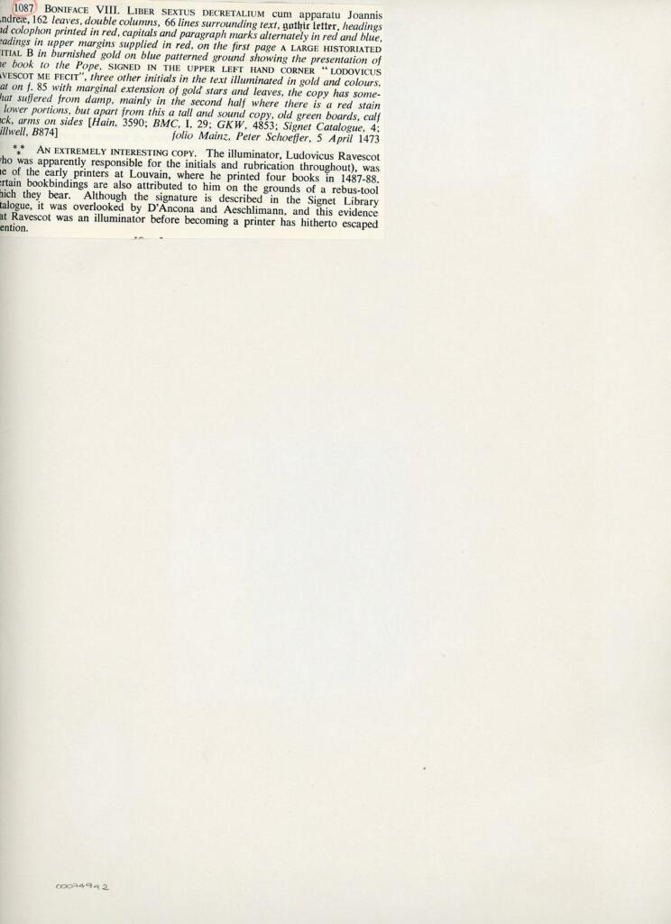 Anonimo , Ravescot Ludovicus - sec. XV - Bruxelles, Bibliothèque Royale de Belgique, Inc. C 386, f. 1 , retro