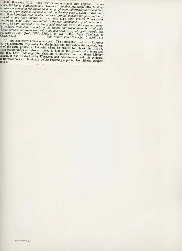 Anonimo , Ravescot Ludovicus - sec. XV - Bruxelles, Biblioth&egrave;que Royale de Belgique, Inc. C 386, f. 1 , retro