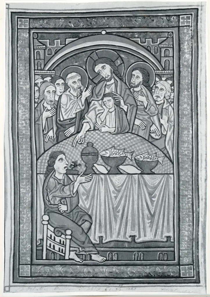 Anonimo sec. XIV , Ultima Cena, Finte architetture, Cornice con motivi decorativi fitomorfi e geometrici