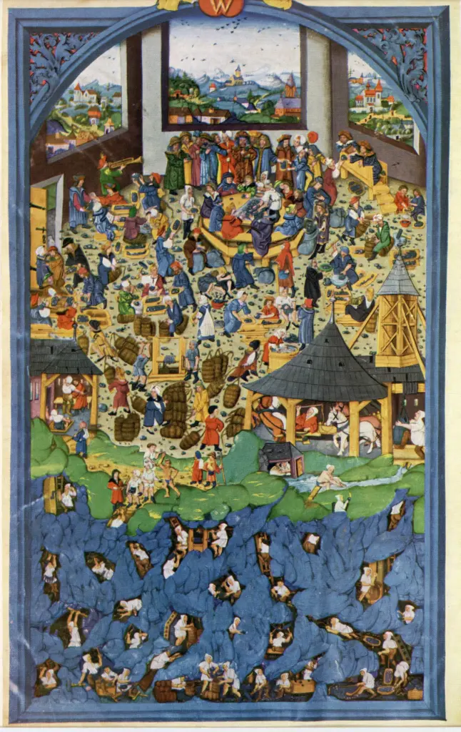 Anonimo sec. XV/ XVI , Scena di estrazione mineraria