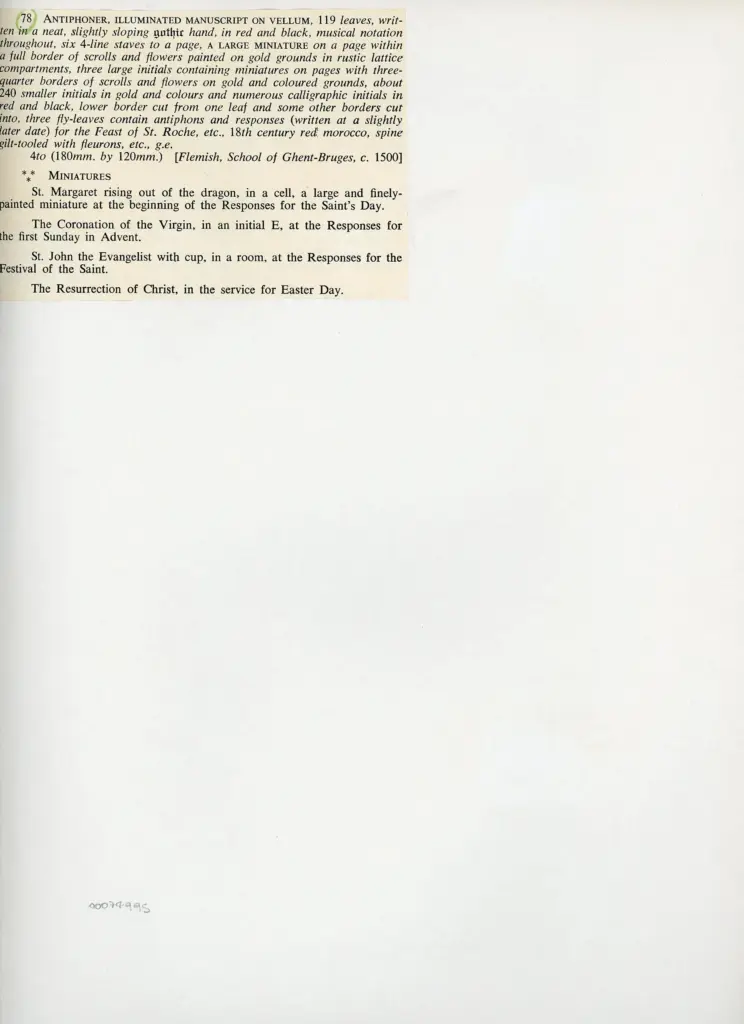 Anonimo , Anonimo sec. XV - ca. 1500 - Antifonario fiammingo della scuola di Bruges, una pagina miniata , retro