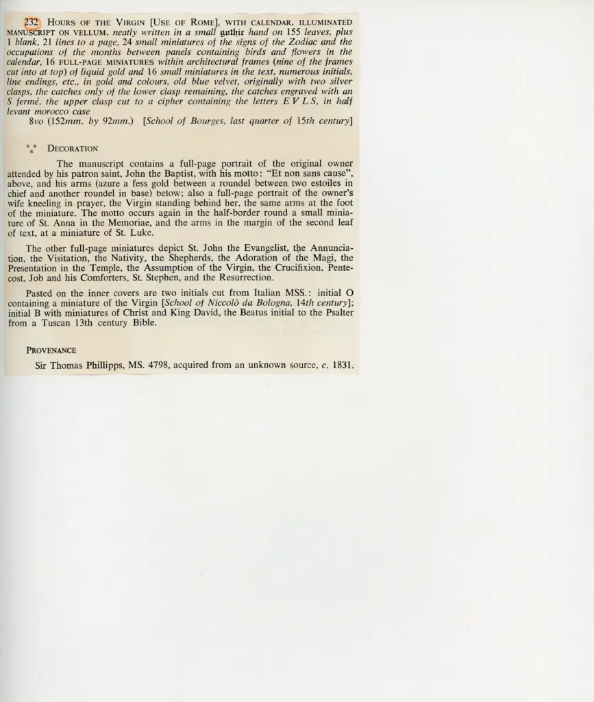 Anonimo , Anonimo - sec. XV, ultimo quarto - Libro d'Ore con Calendario all'uso di Roma, due fogli interi , retro