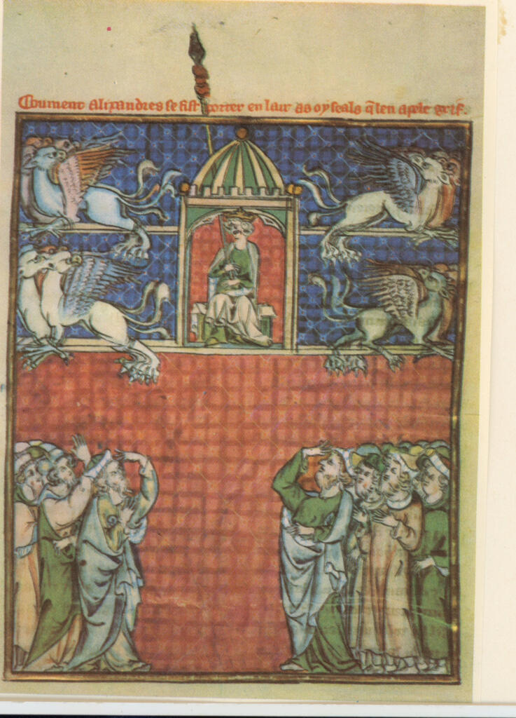 Anonimo , Flandern, um 1320. Ascensione di Alessandro - cm. 25.9x28.8. , fronte