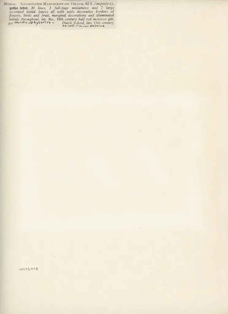 Anonimo , Anonimo - sec. XV - Messale miniato proveniente dalla collezione Francis Osborne, due fogli interi , retro