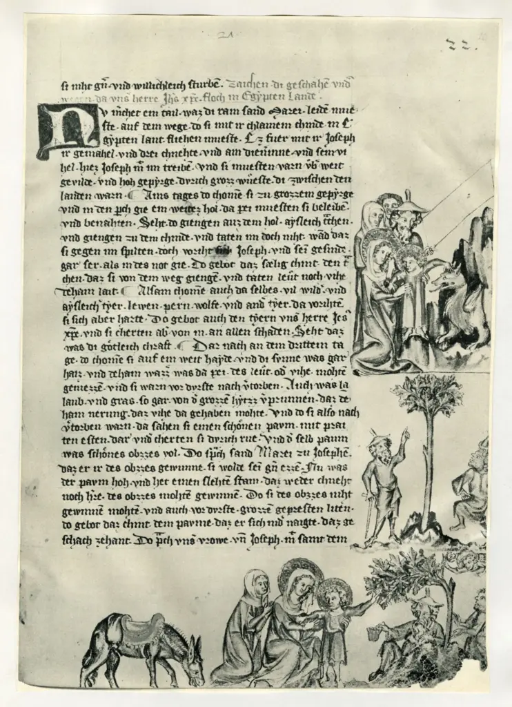 Anonimo , Nieder&ouml;sterreichische Miniaturenhandschrift. Um 1330. Schaffhausen, Stadtbibl., Hs. Gen. 8, fol. 22. , fronte