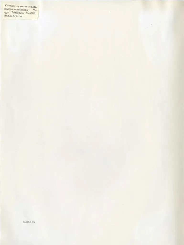 Anonimo , Nieder&ouml;sterreichische Miniaturenhandschrift. Um 1330. Schaffhausen, Stadtbibl., Hs. Gen. 8, fol. 22. , retro