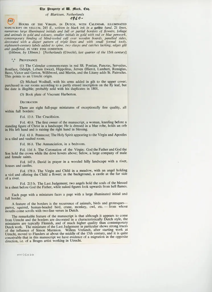 Anonimo , Anonimo - sec. XV, tardo - Ore della Vergine in olandese con Calendario, f. 86v, intero , retro