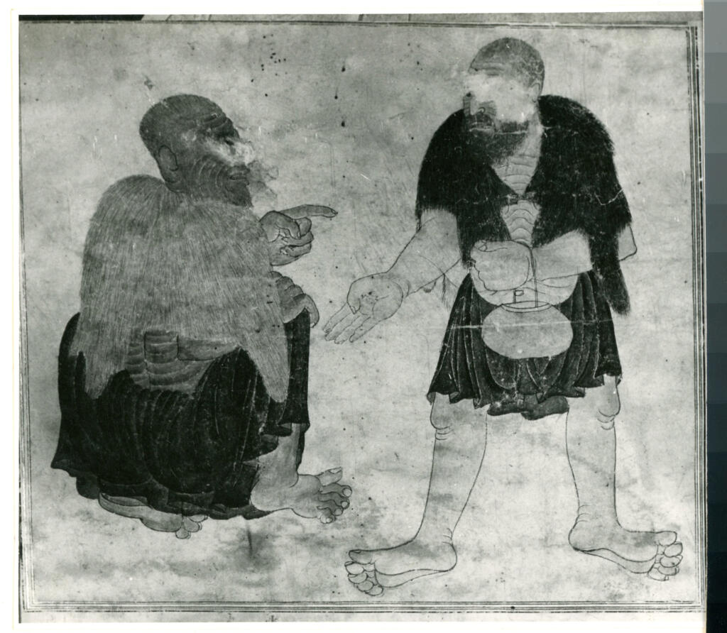 Anonimo , Disegno di Mehmet Siyah Kalem detto Penna Nera nell'Album del Conquistatore, Istambul, Biblioteca del Palazzo di Topkapi. , fronte