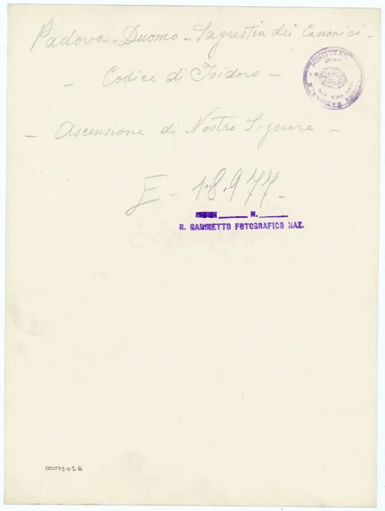 Padova - Duomo - Sagrestia dei Canonici - Codice di Isidoro - Ascensione di Nostro Signore - , retro