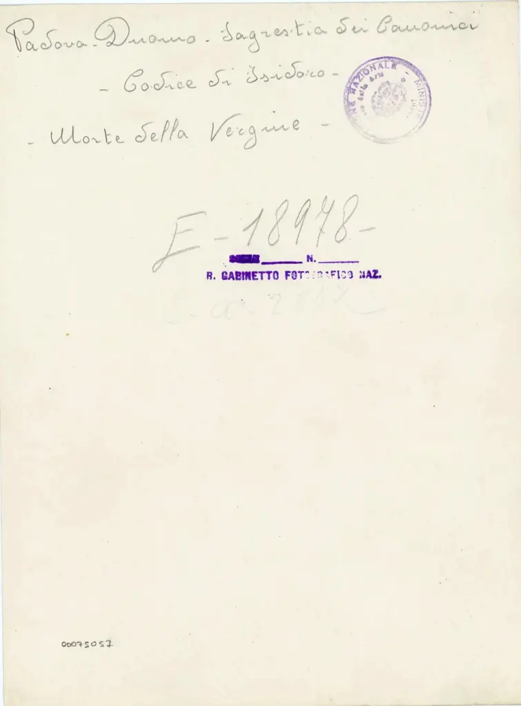 Padova - Duomo - Sagrestia dei Canonici - Codice di Isidoro - Morte della Vergine - , retro