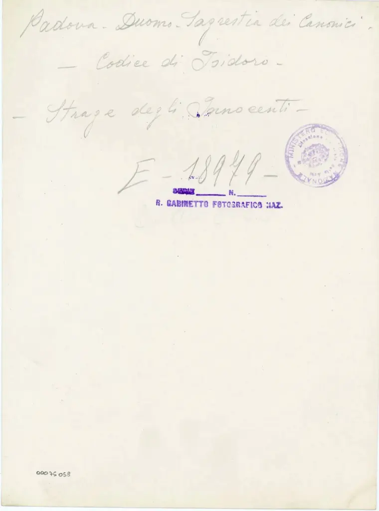 Padova - Duomo - Sagrestia dei Canonici - Codice di Isidoro - Strage degli Innocenti - , retro